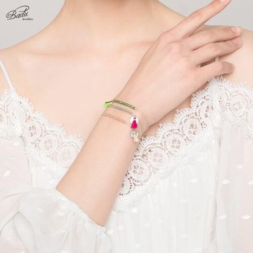 Badu 3mm Crystal Beaded Bracelet Adjustable Size Lovely Bracelets for Women Girls Bohemian Holiday Jewelry Gift