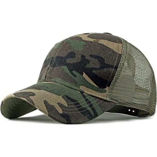 HT2360 Spring Summer Sun Hat Caps for Men Women Adjustable Baseball Cap Breathable Mesh Trucker Cap Camo Camouflage Baseball Hat