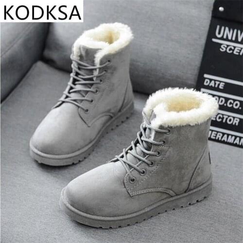 2021 Women Winter Snow Boots Warm Flat Plus Size Platform Lace Up Ladies Womens Shoes New Flock Fur Suede Ankle Boots Female