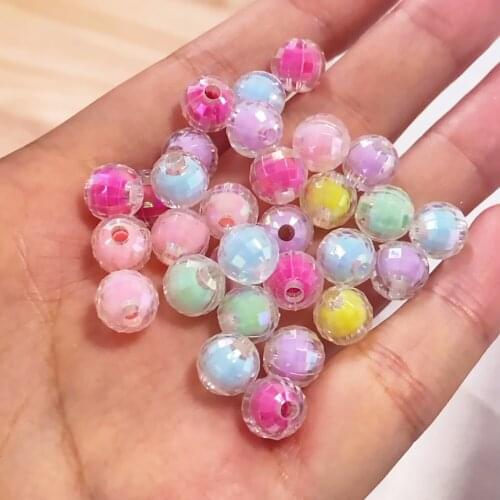 100pcs/lot 8mm Transparent Rainbow Acrylic Spacer Bead Faceted Round Loose Beads For Jewelry Making DIY Crafts Bracelet Earring