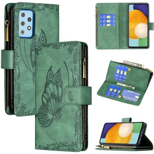 For Samsung Galaxy A12 A52 Wallet Case Butterfly Embossed Magnetic Zipper Folio Flip Cover for Samsung A72 A42 A32 A02 Cases