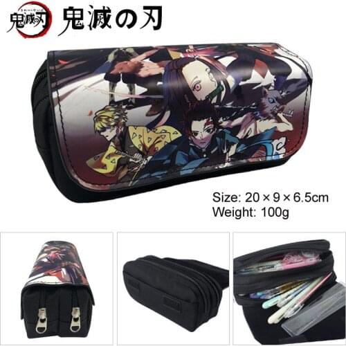 Anime Demon Slayer: Kimetsu No Yaiba Pencil Case Cartoon Student Multi-function Flip Stationery Bag Make Up Cosmetic Bag