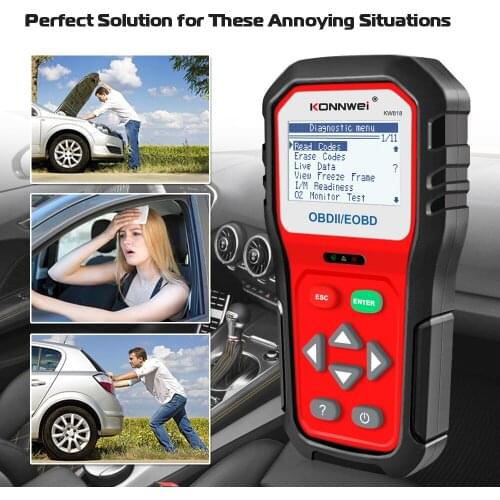KW818 OBDII ODB2 EOBD Car Diagnostic Tools OBD Scanner 12V Battery Tester Check Engine Engine Automotive Code Reader Scan Tools