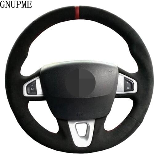 DIY Soft Black Genuine Leather Suede Car Steering Wheel Cover For Renault Megane 3 (Coupe) RS 2010 2011 2012 2013 2014 2015 2016
