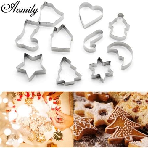 Aomily 10pcs Christmas Tree Cookies Cutter Set Cake Fondant Mold Chocolate Mousse Mould Baking Decorating Tools Navidad Party