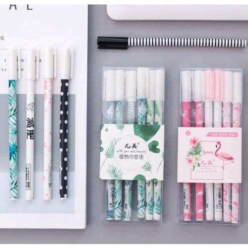 6 pcs/lot Green Plants Flamingo Sakura Gel Pen Signature Pen Escolar Papelaria School Office Supply Promotional Gift