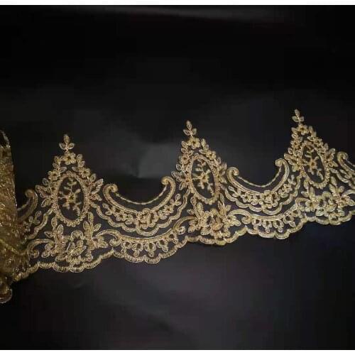 Delicate 1Yard Gold Cording Fabric Flower Venise Venice Mesh Lace Trim Applique Sewing Craft For Bride Wedding Dresses 16cm