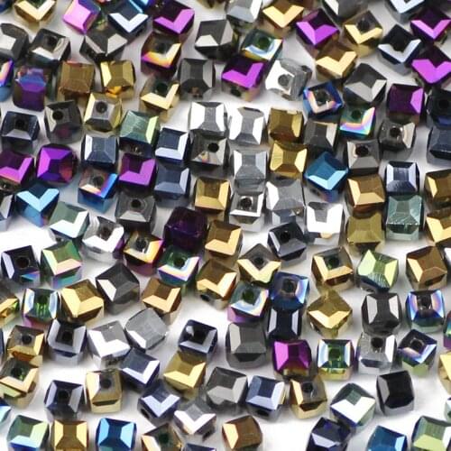 JHNBY Square shape Austrian crystal beads High quality 4mm 100pcs quadrate Plating glass Loose beads Jewelry bracelet making DIY