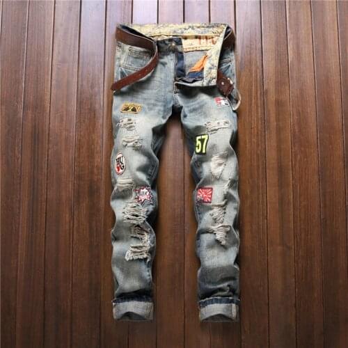 Fashion 2018 men hole embroidered jeans big size pants