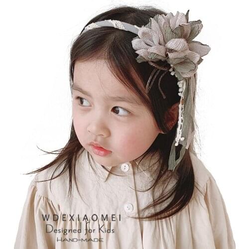 New Floral Headband Handmade Side Ribbon Chiffon Flower Hair Hoop Girls Hair Accessories Hairbands Elegant Fashion Kids Headwear