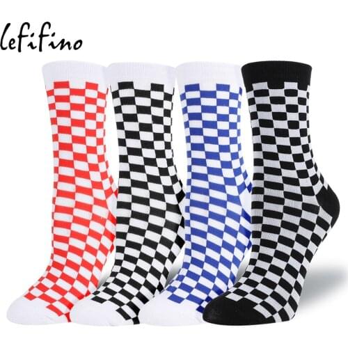 Korea Fashion Harajuku Trends Women checkerboard Socks Style Geometric Checkered Socks Men Hip Hop Cotton Unisex Soks Le60921