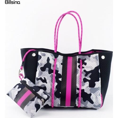 Neoprene Aniella Beach Tote Bag with Inner Zipper Pocket Oversized Camo Women Waterproof Shoulder Beach Bag for Pool Gym
