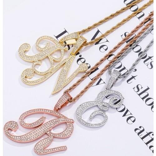 JINAO 2020 NEW HIP HOP High Quality Personality Iced A~Z Letters Cursive AAA+CZ Pendant Men and Women Jewelry For Gift