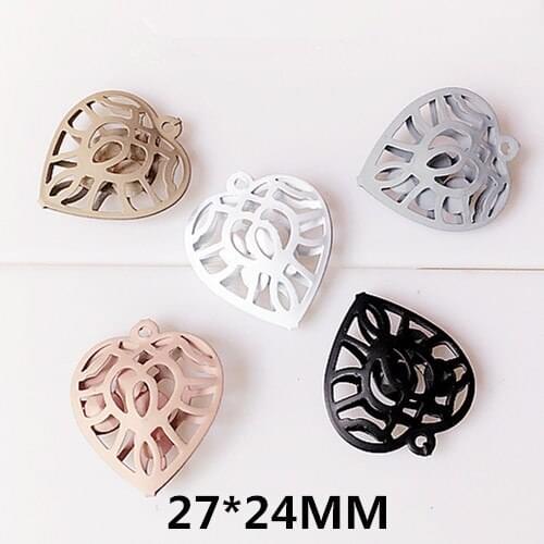 New 3D DIY Jewelry Alloy Charms 50PCs 20Pcs 27*24MM Bracelet Necklace Hollow Out Heart Pendant Charm Craft Metal Enamel Charm