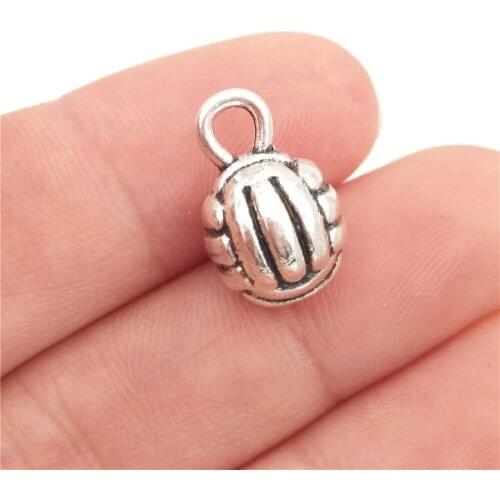 BULK 30pcs Lots Nickle Free Alloy 3D Volleyball Charms Antique Silver Plated Sports Pendants DIY Jewelry Making 9*14mm 2.9g
