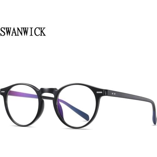 Swanwick anti blue light glasses computer round glasses frames retro transparent lens unisex grey black tr90 ultralight