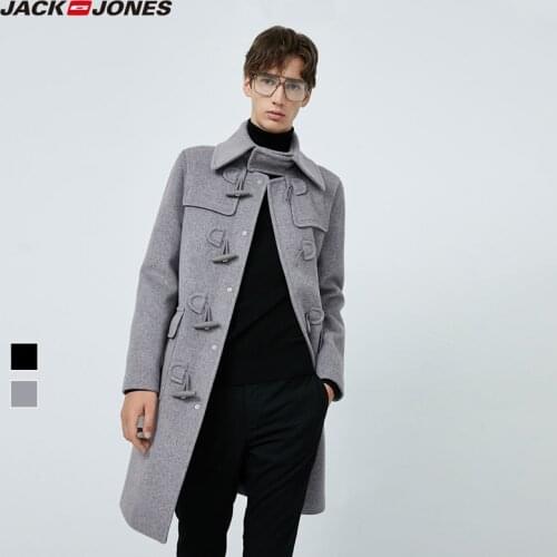 JackJones Mens Comfortable Horn Button Mid-length Woolen Overcoat| 219427522