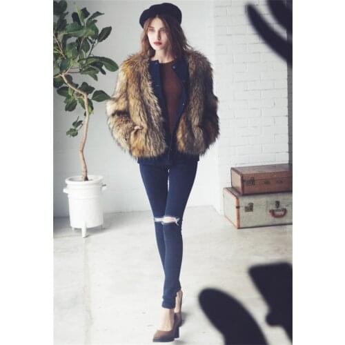 2016 Womens autumn and winter new fashion ladies slim warm brown fox coat girls plus size a large selling luxury faux fur coat