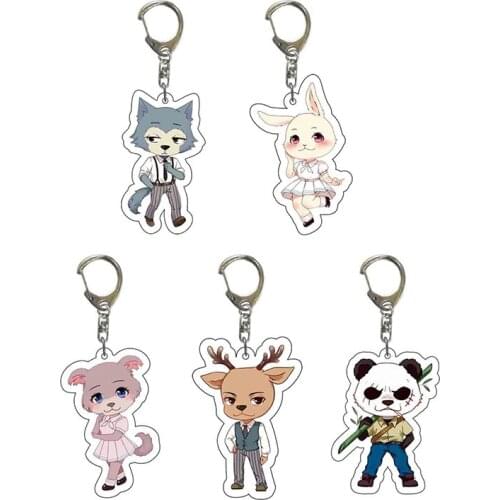 Popluar Anime Beastars Cosplay Figures Pendant Keychain Legosi Louis Haru Double Sided Acrylic Key Ring Holder Gift for Friends