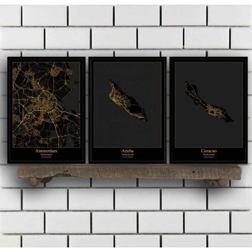 Amsterdam Aruba Curaco Nassau Rotterdam The Hague Netherlands Map Poster