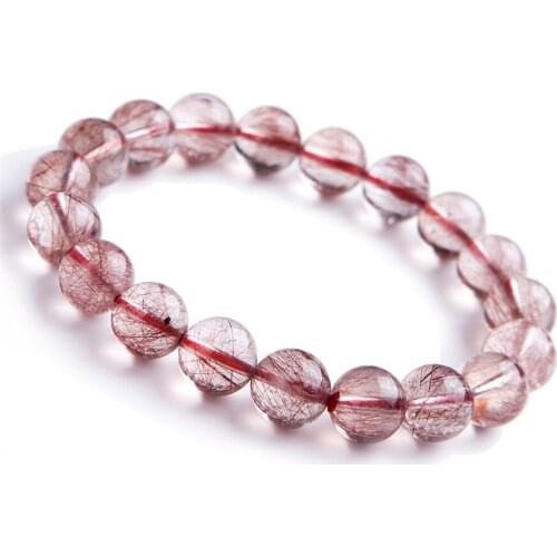 Drop Shpping 10mm Natural Genuine Red Rutilated Quartz Crystal Round Bead Stretch Bracelets