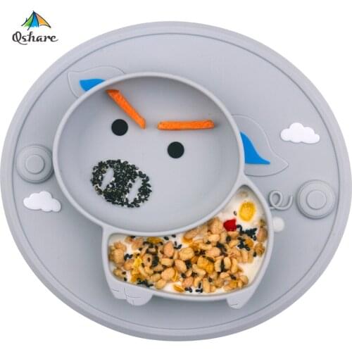 Qshare Baby Feeding Learning Bowl Cute Pig Silicone Suction Plate Placemat Kids Feeding Dinnerware Baby Food Dishes Pratos