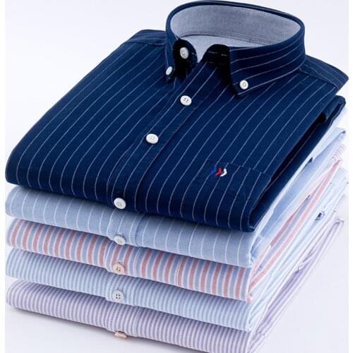 5XL High Quality 100% Cotton Oxford Mens Plaid Shirts Man Embroidery Casual Long Sleeve Shirt for Men White Blue Dress Shirt