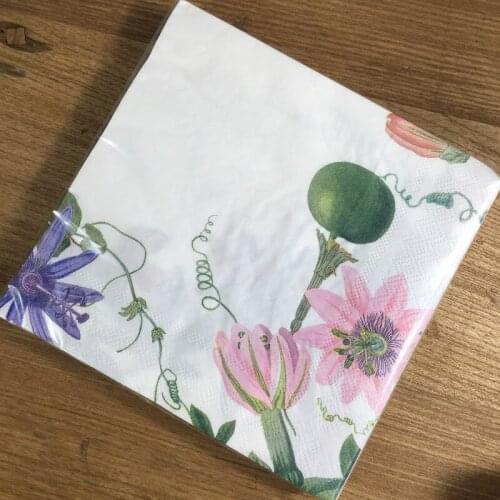 Napkin paper tissue Passion fruit flower pink pattern vintage handerchief decoupage wedding christmas birthday party cafe mat