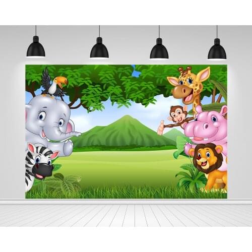 Scopiso Fun Jungle Animals Backdrop Photography Baby Birthday Party Banner Decoration Photo Background Studio Props