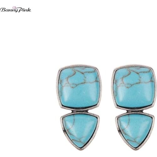 Banny Pink Simple Stone Geometric Stud Earrings For Women Vintage Square Triangle Statement Earrings Bohemia Earrings Brincos