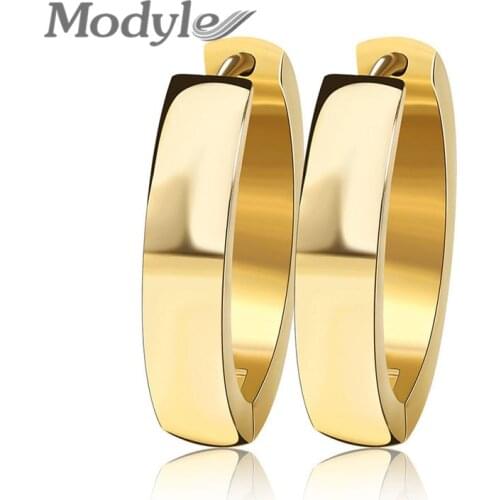 Modyle Stainless Steel Women Earrings 4mm Width Round Circle Brincos High Polished Hoop Earrings Fashion Jewelry