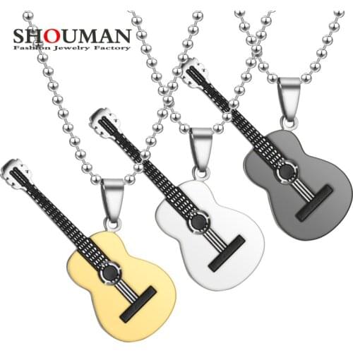 SHOUMAN Rock Two Tone Gold Color Titanium Stainless Steel Music Guitar Pendant Necklace for Men Jewelry
