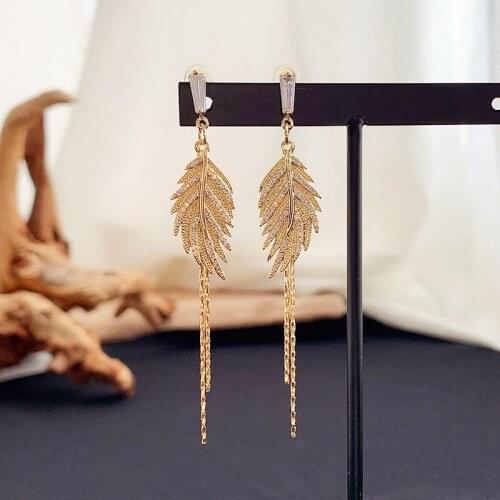 Rhinestone Pave Autumn Leaf Earring with Long-chain Tassel, Plant Lover Birthday Gift, Fall Long Dangle Earrings,woodland Leaves