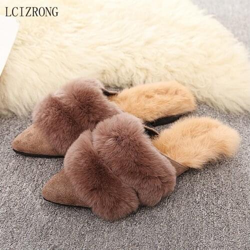 LCIZRONG Winter Luxury Women Home Slippers Faux Fur Warm Outside and Indoor Slippers Woman Slip on Flats Female Fur House Shoes