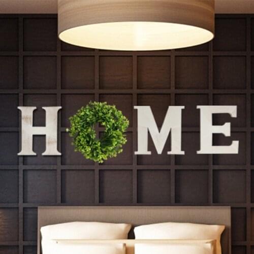 W3JE Rustic Wooden Home Letters Sign with 12 Inch Artificial Wreath Wall Hanging Living Room Home Decor