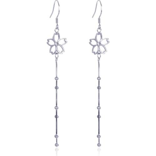 YJBR002953 Ornaments S925 Pure Honeysuckle Petal Earrings for Girls Tassel Round Beads Ear Decoration