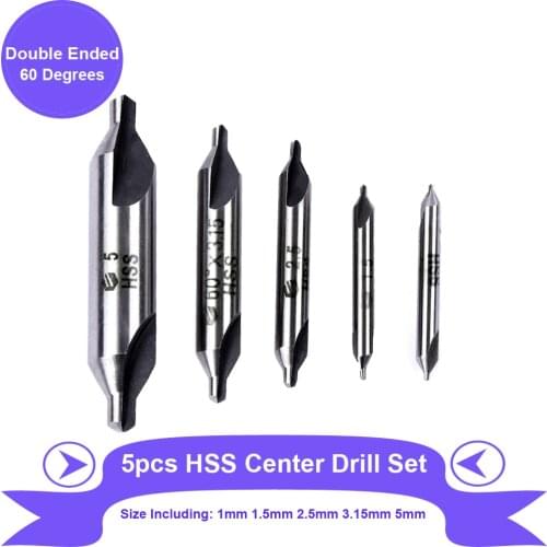 HSS Countersinks Center Drill Combined Drill Bits 5Pcs 3mm 4mm 6mm 8mm 12mm 60 Degree Angle Bit Double-ended For Hole Machining