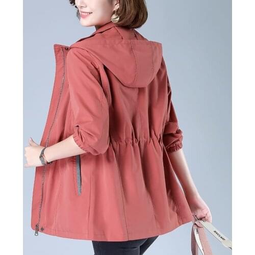 2020 New Autumn Womens Jacket Basic Coat Long Sleeve Hooded Casual Jacket Loose Female Windbreaker Outwear Plus Size 4XL P1027