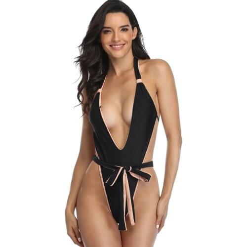 Deep V-Neck Bather Women Swimsuit Female Halter Bathing Suit 2021 Monokini Sexy Backless Beach Wear One Piece High Cut Swimwear