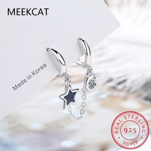 1PC 925 Sterling Silver Double Ear Hole Zircon Hoop Earring Black Drop Glaze Star Earring For Women Minimalist Gifts S-E1056