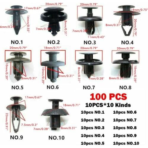 10 sizes 100Pcs Universal Auto Fastener Clip Mixed Car Body Push Retainer Pin Rivet Bumper Door Trim Panel Retainer Fastener Kit
