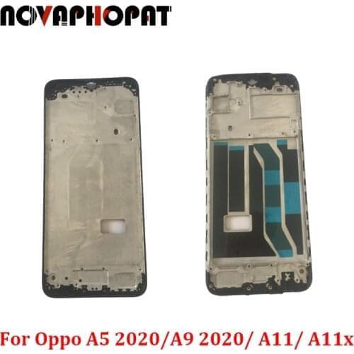 Novaphopat Black Front Housing Frame For Oppo A5 A9 2020 A11 A11X LCD Display Frame Bezel Middle Bone Speaker Mesh 10pcs/lot