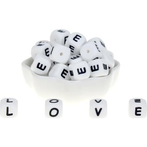 Mabochewing 50pcs 12mm Food Grade BPA Free Baby Chewing Teether Cube Personalize Name English Alphabet Silicone Letter Beads