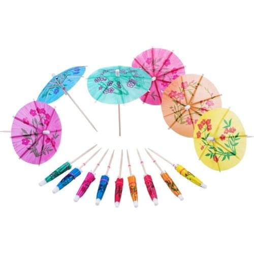 500pcs Mixed Color Mini Umbrellas Parasol Snack Cocktail Party Bar Pick Decoration Wooden Cocktail Toothpicks