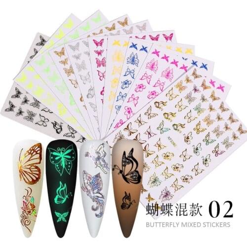 8pcs/12pcs 3D Nail Sticker Set Butterfly Hollowing Design Transfer Sticker Multiple Color Adhensive Decal Nail Art Decoration