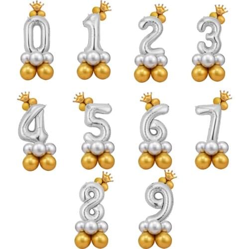 80cm Gold silver Crown Number Foil Balloons Metal Latex Birthday Balloon 1st Birthday Party Decorations Kids Anniversary Decor