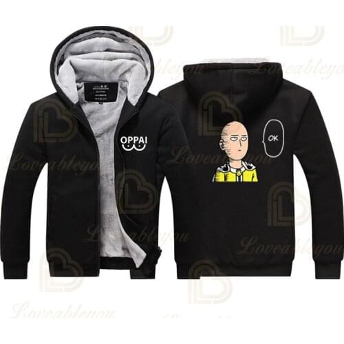 Anime One Punch Man OPPAI Hoodies Warm Coat Cartoon Jacket Cospaly Winter Hoodies Winter Men Thick Sweatshirts