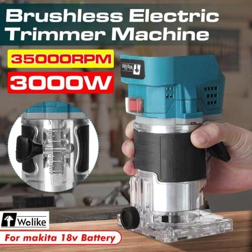 Wolike 3000W 35000RPM Brushless Electric Trimmer Inclined Socket Wood Router Woodworking Engraving for Makita 18V Battery
