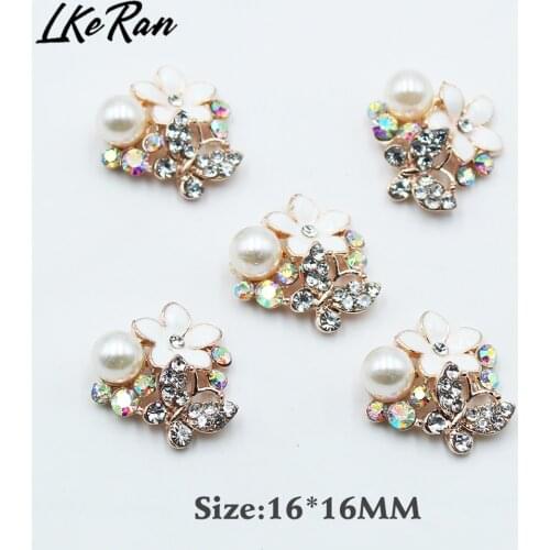 Shiny 16mm 10Pcs Crystal Butterfly Flower Buttons DIY Flat Back Craft Embellishments Rhinestone Clothing Decorative Accessories