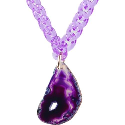 FishSheep Purple Natural Stone Pendant Long Chain Necklace For Women Bohemian Acrylic Chain Irregular Big Pendant Necklaces 2021